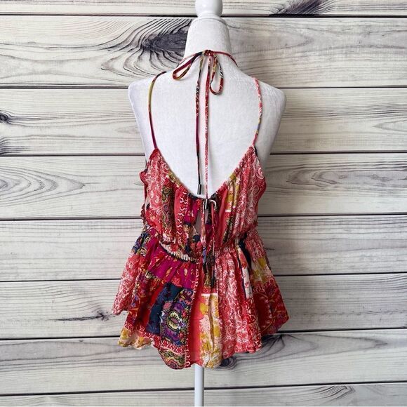 Rachel Zoe Multicolored Patchwork Floral Paisley  Peplum Cutout Halter Top - Picture 5 of 10